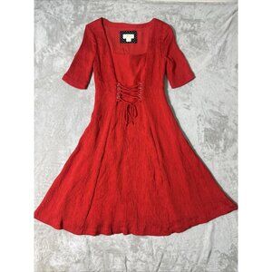 Anthropologie Maeve Red Rouge Juliet Corseted Dress Crinkly Fit Flare 00
